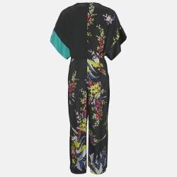 Diane Von Furstenberg Black Floral Print Silk Jumpsuit M