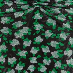 Pre Owned Diane Von Furstenberg Black Floral Print Jersey & Mesh Leia Midi Dress S