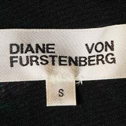 Pre Owned Diane Von Furstenberg Black Floral Print Jersey & Mesh Leia Midi Dress S