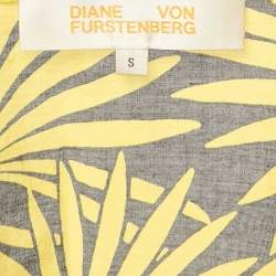 Diane Von Furstenberg Yellow Printed Cotton & Silk Wrap Top S