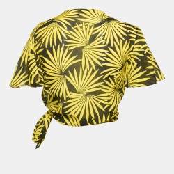 Diane Von Furstenberg Yellow Printed Cotton & Silk Wrap Top S