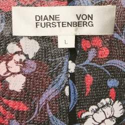 Diane Von Furstenberg Black Floral Print Jersey Long Sleeve Maxi Dress L 