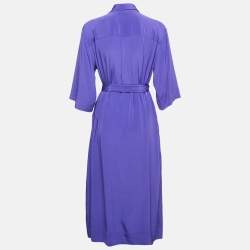Diane Von Furstenberg Purple Button Front Belted Midi Shirt Dress S