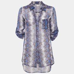 Diane Von Furstenberg Purple Printed Silk Button Front Shirt S