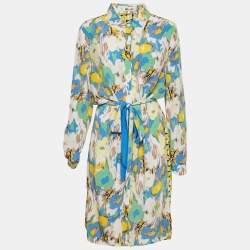 Diane Von Furstenberg Yellow Printed Crepe Belted Midi Dress L