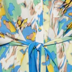 Diane Von Furstenberg Yellow Printed Crepe Belted Midi Dress L