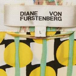 Diane Von Furstenberg Yellow Printed Crepe Belted Midi Dress L
