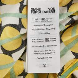 Diane Von Furstenberg Yellow Printed Crepe Belted Midi Dress L