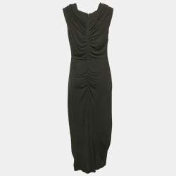 Pre Owned Diane Von Furstenberg Black Jersey Ruched Midi Dress L