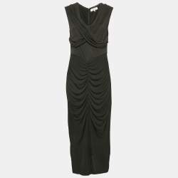 Diane Von Furstenberg Black Jersey Ruched Midi Dress L