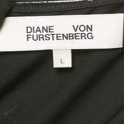 Pre Owned Diane Von Furstenberg Black Jersey Ruched Midi Dress L