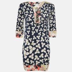 Diane Von Furstenberg Navy Blue Floral Print Silk jersey Trella Mini Dress S