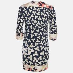 Diane Von Furstenberg Navy Blue Floral Print Silk jersey Trella Mini Dress S
