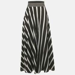 Diane Von Furstenberg Black Striped Jacquard Crepe Maxi Skirt L