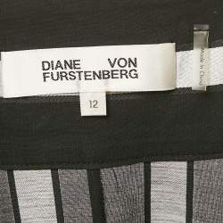 Diane Von Furstenberg Black Striped Jacquard Crepe Maxi Skirt L