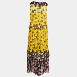 Diane von Furstenberg Yellow Floral Print Silk Long Dress S