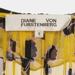 Diane von Furstenberg Yellow Floral Print Silk Long Dress S