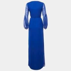 Pre Owned Diane Von Furstenberg Blue Silk Catroux Wrap Dress S