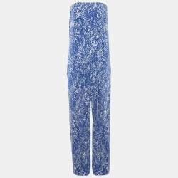 Diane Von Furstenberg Blue Printed Off-Shoulder Jumpsuit XL
