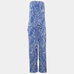 Diane Von Furstenberg Blue Printed Off-Shoulder Jumpsuit XL