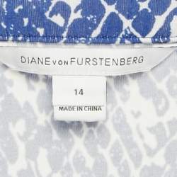 Diane Von Furstenberg Blue Printed Off-Shoulder Jumpsuit XL