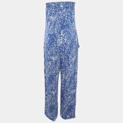 Diane Von Furstenberg Blue Printed Off-Shoulder Jumpsuit XL