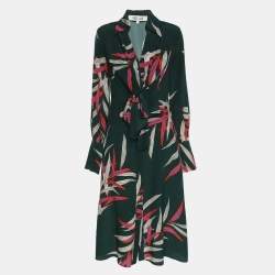 Diane Von Furstenberg Green Printed Silk Dress S
