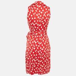 Pre Owned Diane Von Furstenberg Vintage Red Printed Silk Jersey St.Jude Wrap Dress XS