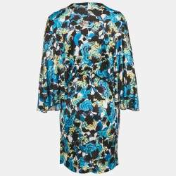 Pre Owned Diane Von Furstenberg Blue Printed Jersey Twist-Front Emmaline Mini Dress M