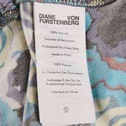 Pre Owned Diane Von Furstenberg Blue Printed Jersey Twist-Front Emmaline Mini Dress M