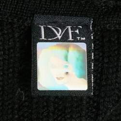 Pre Owned Diane Von Furstenberg Black Wool Knit Ruffled Zip-Up Madelyne Cardigan S