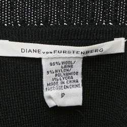 Pre Owned Diane Von Furstenberg Black Wool Knit Ruffled Zip-Up Madelyne Cardigan S