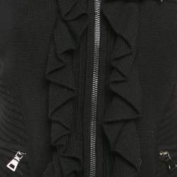 Pre Owned Diane Von Furstenberg Black Wool Knit Ruffled Zip-Up Madelyne Cardigan S