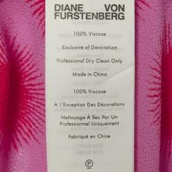 Pre Owned Diane Von Furstenberg Pink Printed Crepe Wrap Dress S