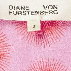 Pre Owned Diane Von Furstenberg Pink Printed Crepe Wrap Dress S