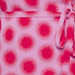 Pre Owned Diane Von Furstenberg Pink Printed Crepe Wrap Dress S