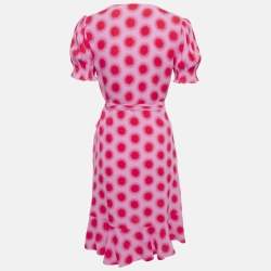 Pre Owned Diane Von Furstenberg Pink Printed Crepe Wrap Dress S
