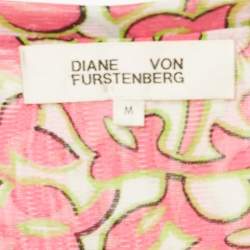 Diane Von Furstenberg Pink Printed Mesh Ruched Dress M