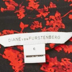 Pre Owned Diane Von Furstenberg Black/Red Printed Silk Prita Dress M