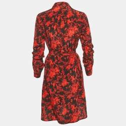 Pre Owned Diane Von Furstenberg Black/Red Printed Silk Prita Dress M