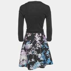 Pre Owned Diane Von Furstenberg Black Floral Print Jersey and Crepe Valerie Dress S