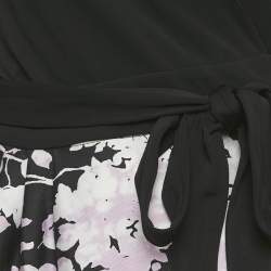 Pre Owned Diane Von Furstenberg Black Floral Print Jersey and Crepe Valerie Dress S