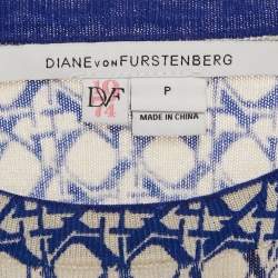 Pre Owned Diane Von Furstenberg Blue Printed Silk Blend Knit Top XS