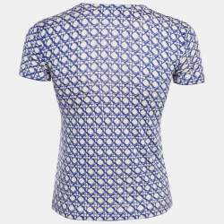 Pre Owned Diane Von Furstenberg Blue Printed Silk Blend Knit Top XS