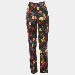 Pre Owned Diane Von Furstenberg Black Printed Crepe Trousers M