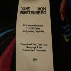 Pre Owned Diane Von Furstenberg Black Printed Crepe Trousers M