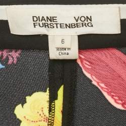 Pre Owned Diane Von Furstenberg Black Printed Crepe Trousers M