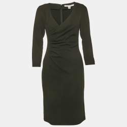 Pre Owned Diane Von Furstenberg Black Stretch Crepe Draped Elliana Dress S