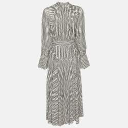 Pre Owned Diane Von Furstenberg White/Black Dot Print Stretch Silk Belted Maxi Dress XL