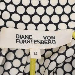Pre Owned Diane Von Furstenberg White/Black Dot Print Stretch Silk Belted Maxi Dress XL